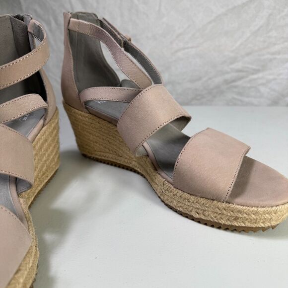 Eileen Fisher Wali Pink Tumbled Leather Wedge Espadrilles Sandals NWOT W Sz 10 - Picture 9 of 10
